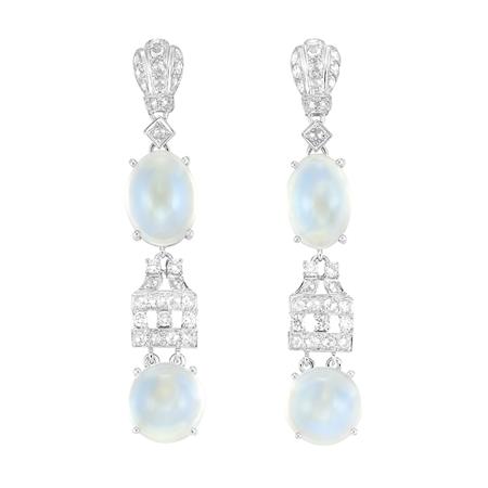 Pair of White Gold, Moonstone and
