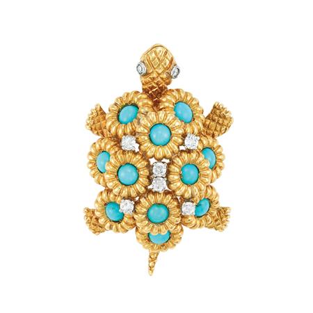 Gold Turquoise and Diamond Turtle 6aba5