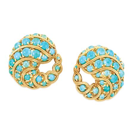 Pair of Gold and Turquoise Earclips  6aba7