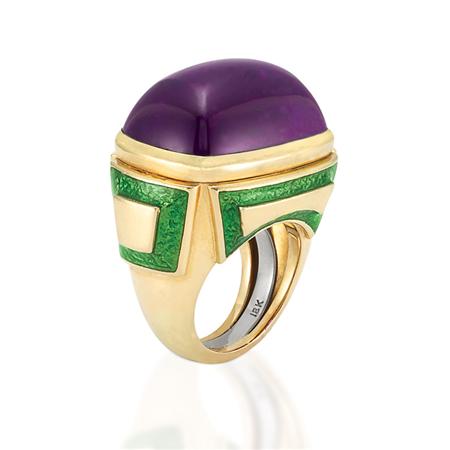 Gold Cabochon Amethyst and Green 6abab