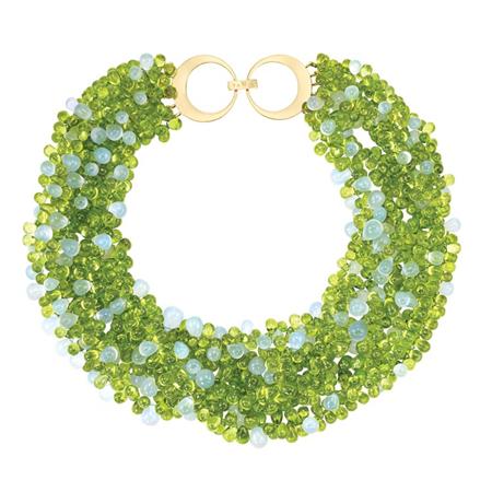 Six Strand Peridot and Blue Chalcedony