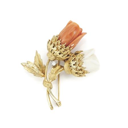 Gold Carved Coral and Diamond 6b089