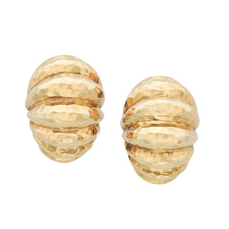 Pair of Hammered Gold Bombe Earclips  6b0cd