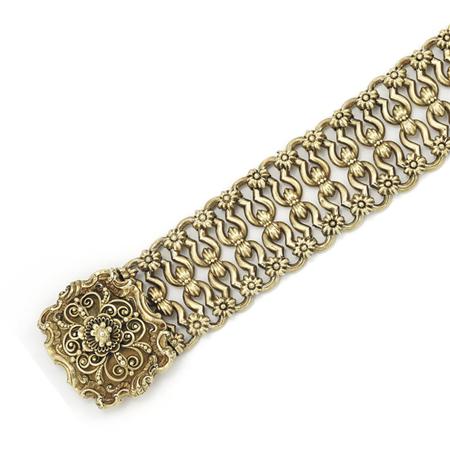 Antique Wide Silver Gilt Bracelet  6b0d3