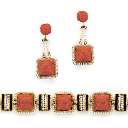 Gold, Carved Coral and Seed Pearl