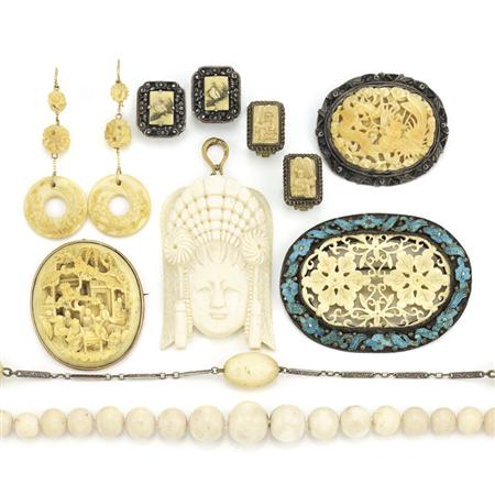 Group of Antique Ivory Jewelry and Coral