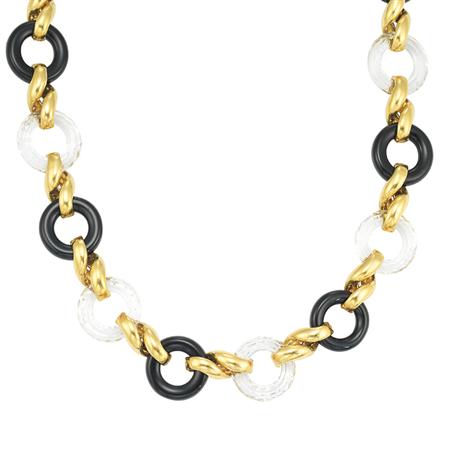 Gold, Black Onyx and Faceted Rock Crystal