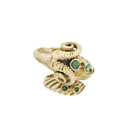 Gold and Emerald Rams Head Ring  6b11b