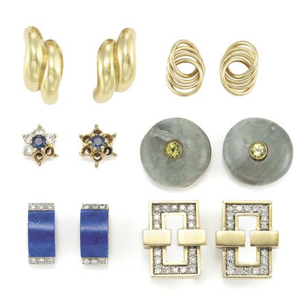 Six Pairs of Gold, Diamond, Gem-Set