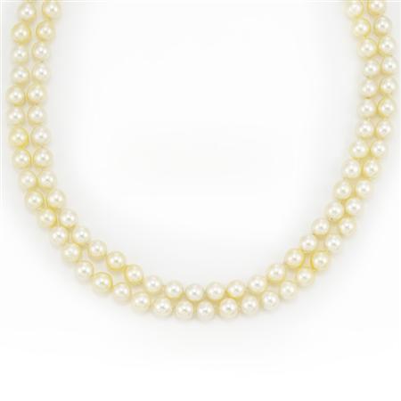 Long Double Strand Cultured Pearl Necklace