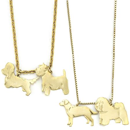 Two Gold Dog Charm Necklaces
	
