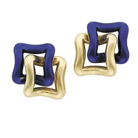 Pair of Gold and Blue Enamel Earclips  6b14f