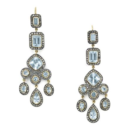 Pair of Silver Gold Aquamarine 6b170