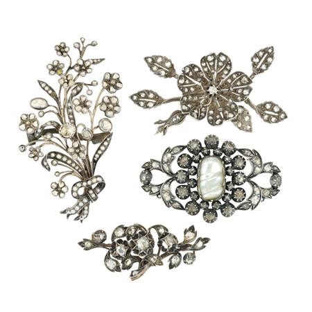 Four Antique Diamond Flower Brooches
	