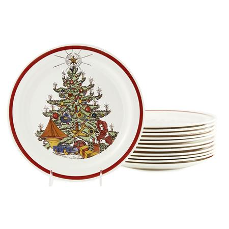Set of Twelve Christmas Decorated Porcelain