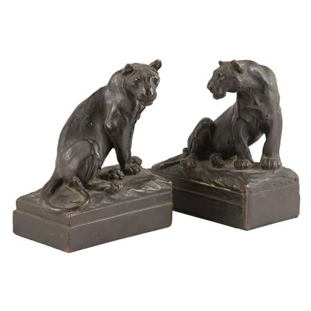 Pair of Bronze Lioness Figural