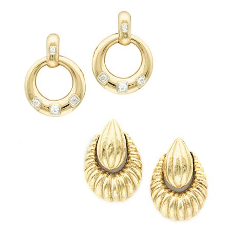 Two Pairs of Gold Doorknocker Earclips
	