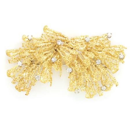 Nugget Gold and Diamond Bow Brooch  6af92