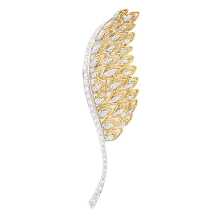 Two-Color Gold and Diamond Leaf Brooch
	