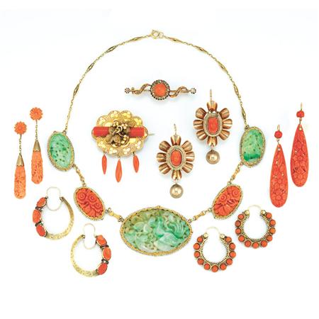 Group of Coral and Jade Jewelry
	