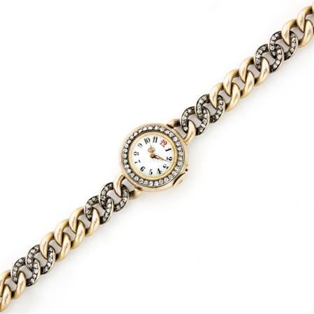 Gold, Silver and Diamond Bracelet-Watch
	