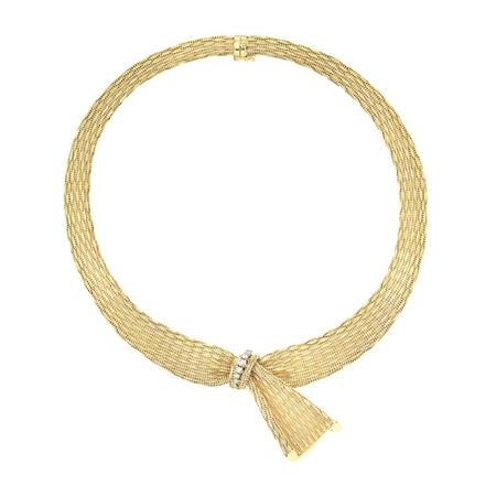 Gold and Diamond Mesh Necklace
	