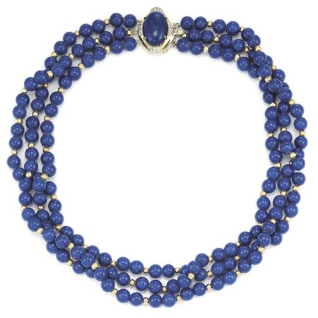 Triple Strand Lapis and Gold Bead 6aff7