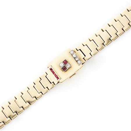 Gold Ruby and Diamond Bracelet Watch  6b00a