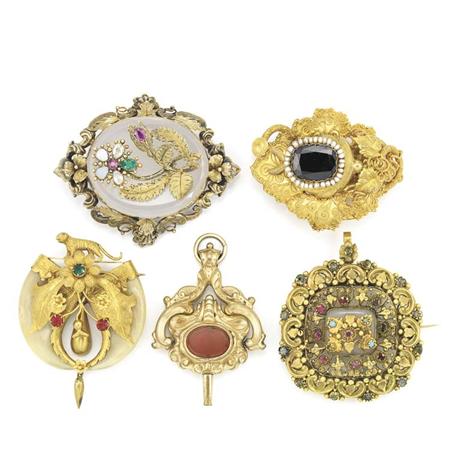 Four Antique Gold and Stone Brooches 6b02e