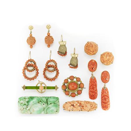 Group of Coral and Jade Jewelry
	  Estimate:$300-$500