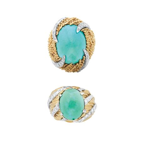 Two Gold Cabochon Turquoise and 6b051