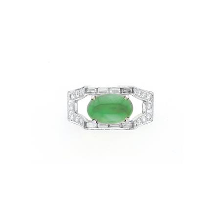 White Gold, Jade and Diamond Ring
	