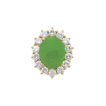 Gold Green Stone and Diamond Ring  6b05e
