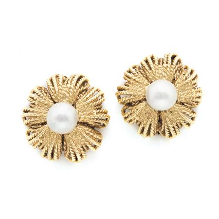 Pair of Gold and Cultured Pearl 6b061