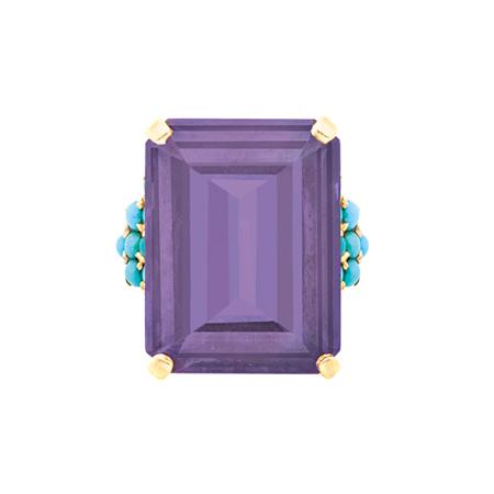 Gold Amethyst and Turquoise Ring  6b069