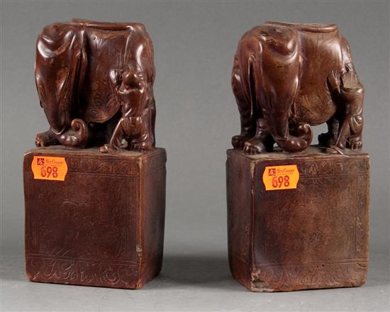 Pair of Chinese burnished earthenware