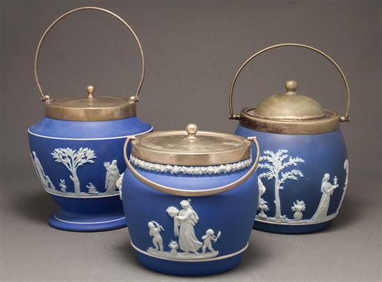 Three Wedgwood blue and white jasperware