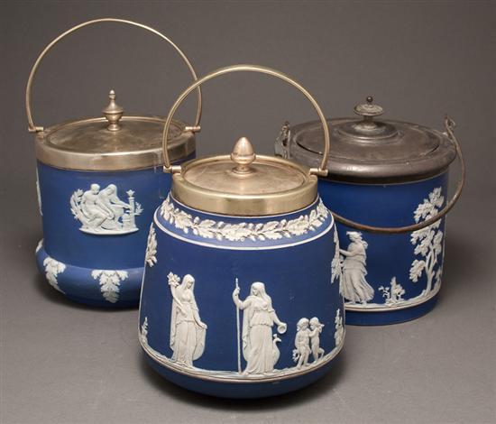 Three Wedgwood blue and white jasperware