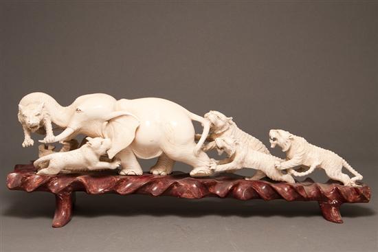 Chinese carved ivory tusk depicting