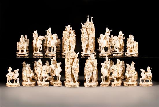 Indian carved ivory 32-piece figural
