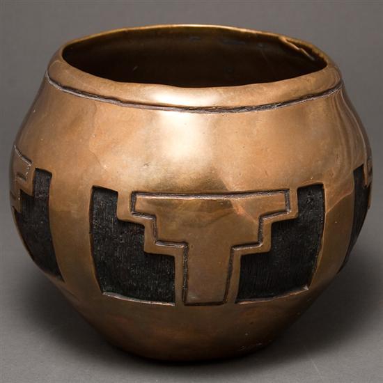 American Santa Fe bronze pot signed