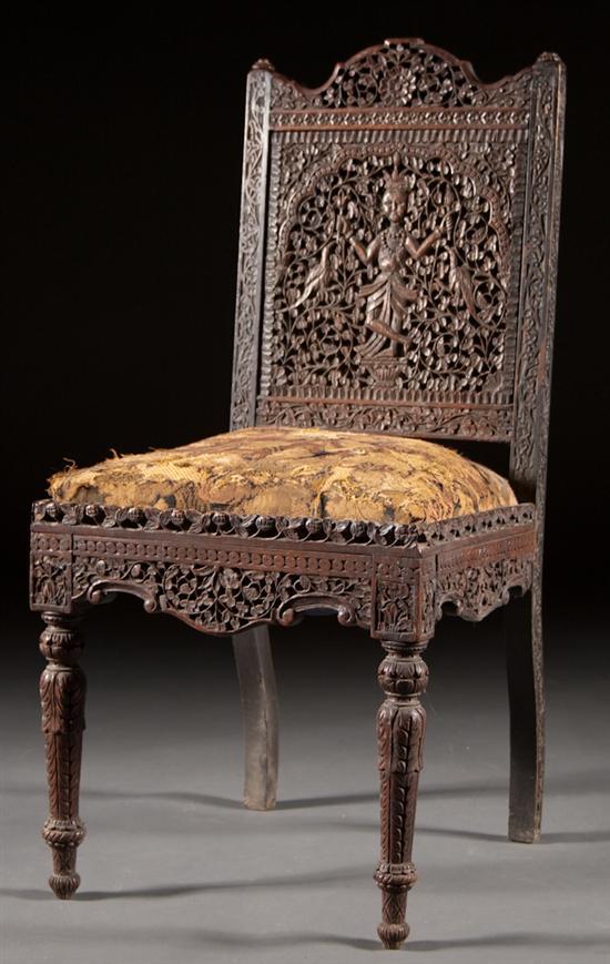 Indian carved mahogany side chair