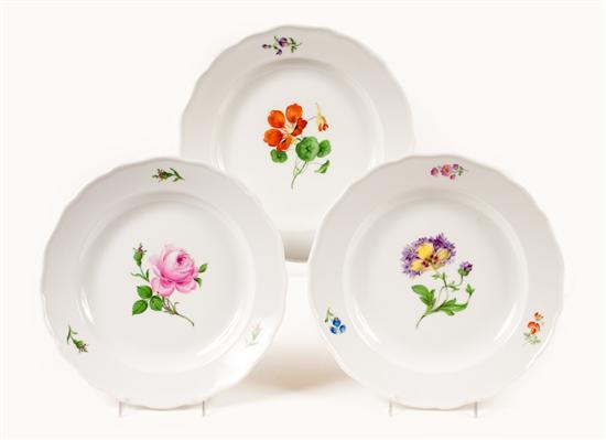 Set of six Meissen floral painted