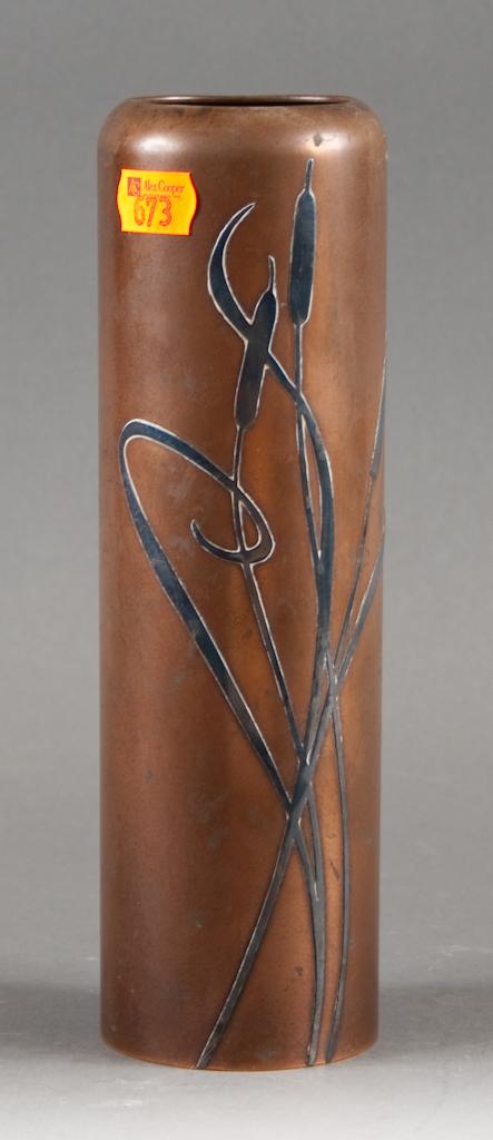American silver overlay on bronze vase,