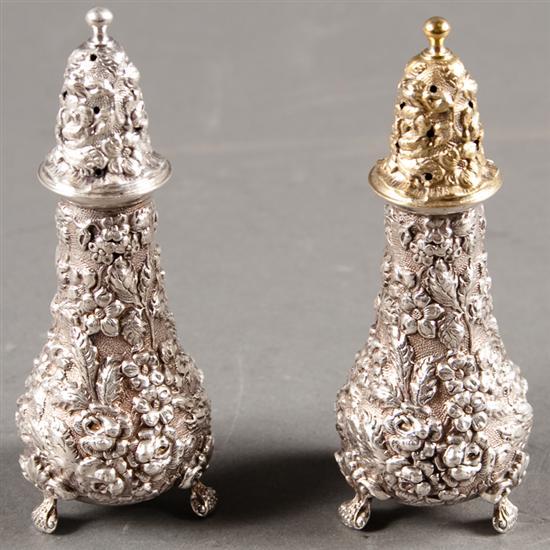 Pair of American repousse silver salt