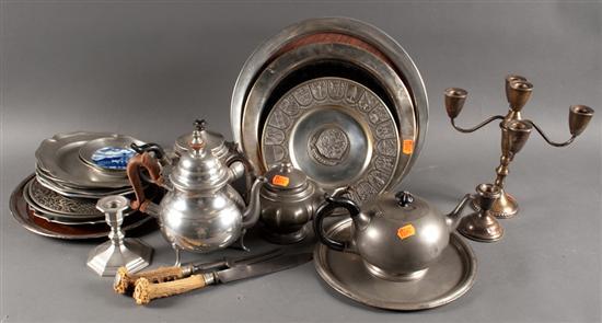 Four pewter teapots, other pewter