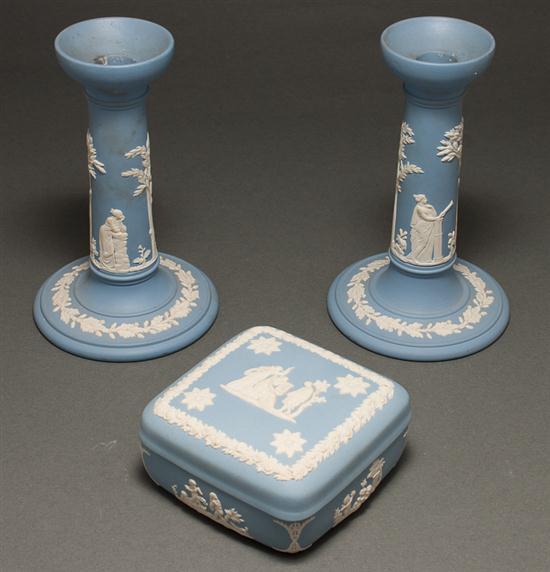 Pair of Wedgwood blue and white jasperware