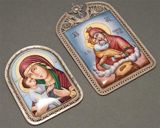 Two Russian enamel on copper icons,