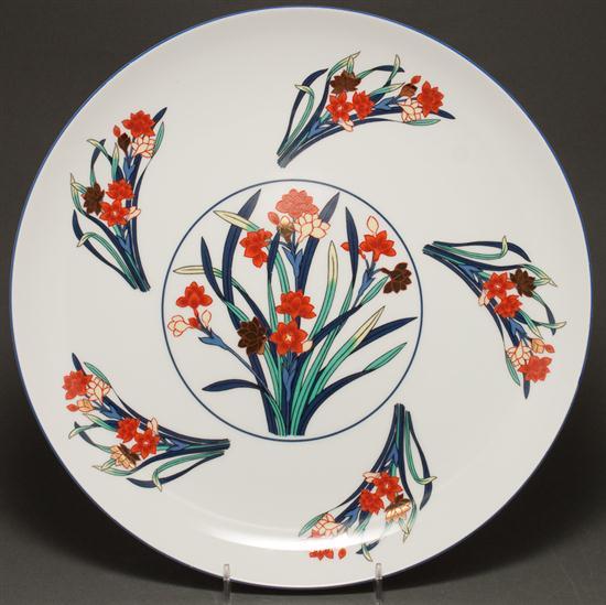 Floral decorated porcelain charger marked