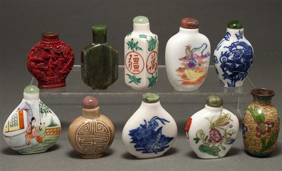 Ten Chinese snuff bottles 20th